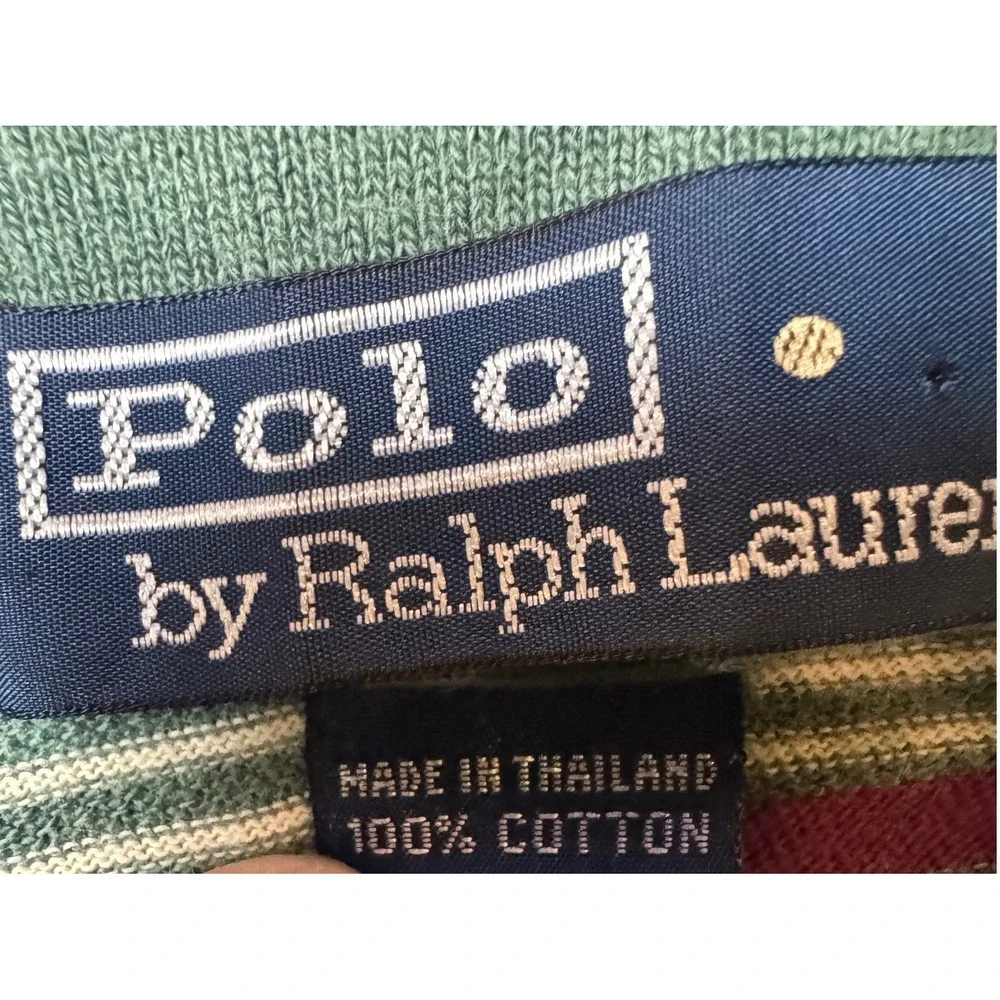 Polo Ralph Lauren Mens Large Green Striped Short Sleeve Cotton Polo Shirt‎
